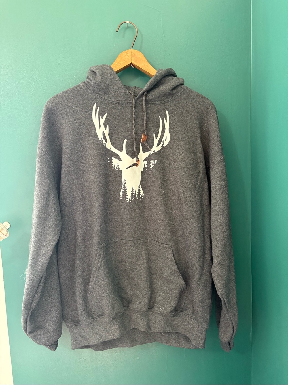 Men's Charcoal Hoodie with White Deer Graphic
